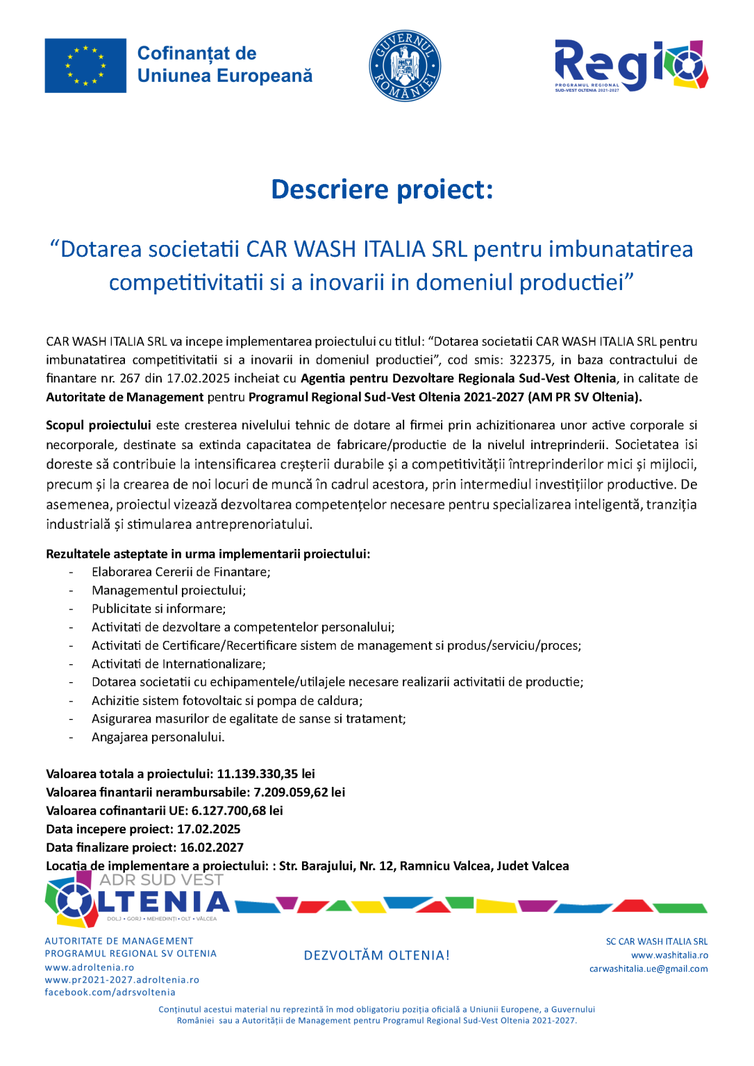 Descriere proiect Wash Italia